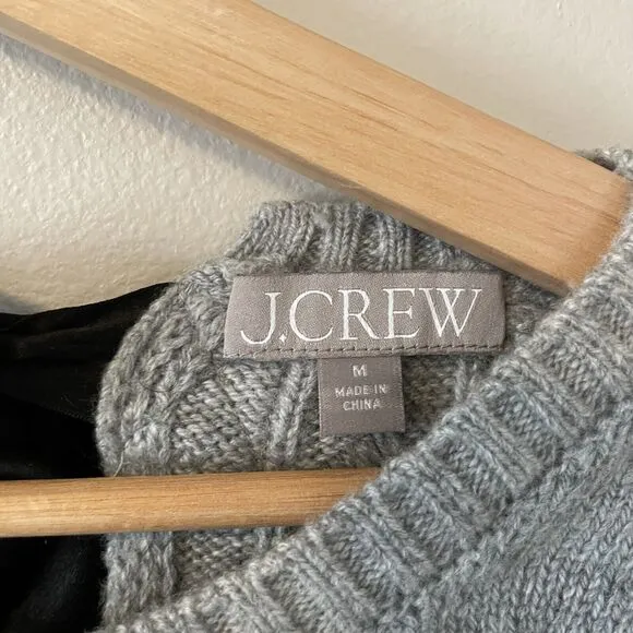 J.Crew Chunky Knit Sweater Women's M Gray Wool Blend w Back Tie