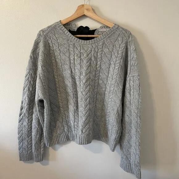 J.Crew Chunky Knit Sweater Women's M Gray Wool Blend w Back Tie