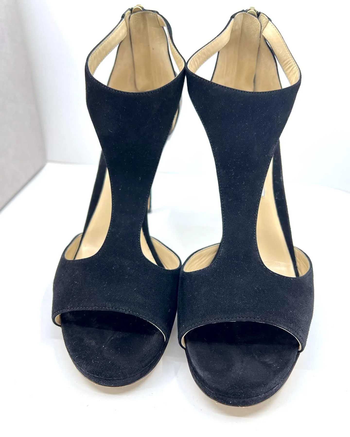 JIMMY CHOO LANA T BAR 100 SUEDE SANDALS