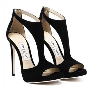 JIMMY CHOO LANA T BAR 100 SUEDE SANDALS