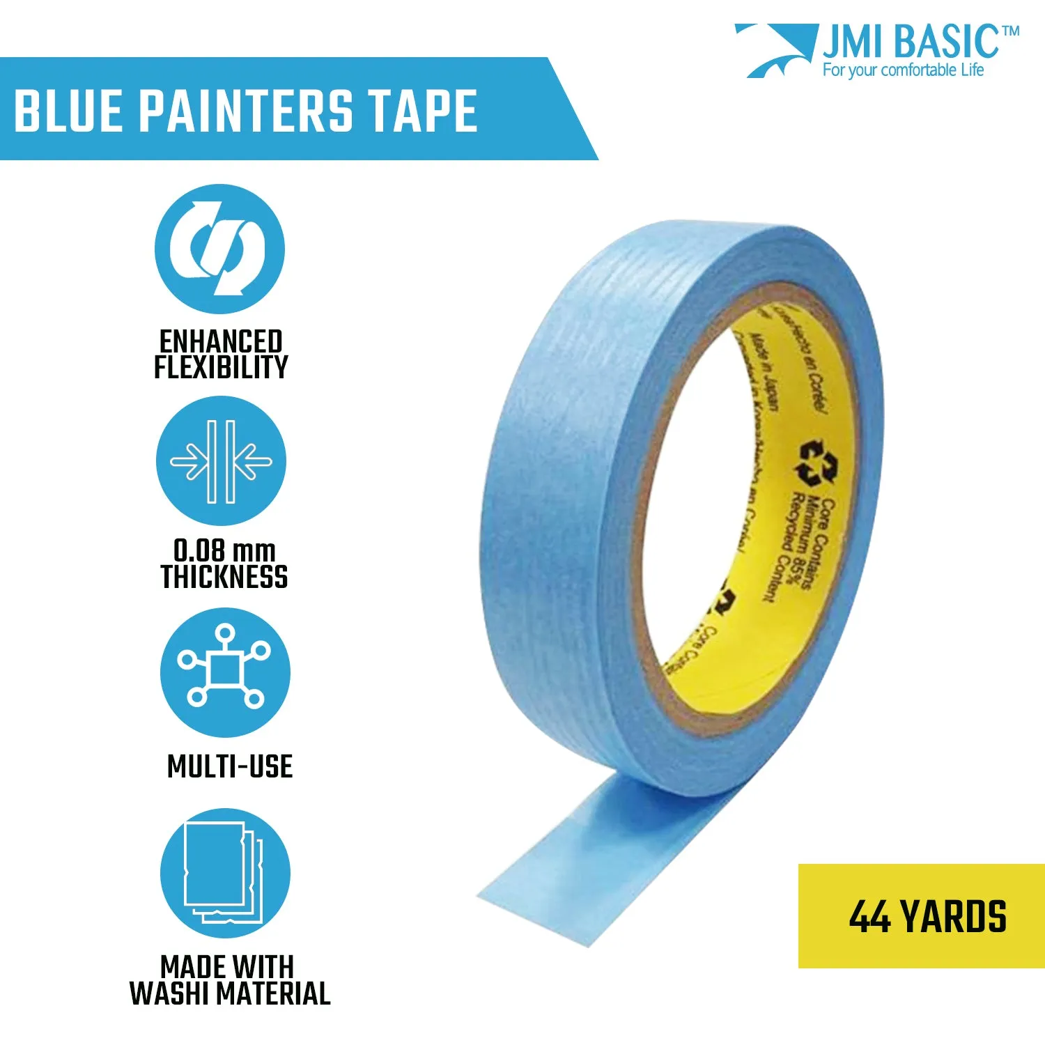 JMIBASIC Masking Tape Washi Paper - 1 Inch (24mm) x Multi Pack, Blue Painters Tape for Delicate Surfaces