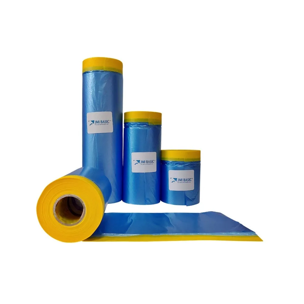 JMIBASIC Pre taped Masking Paper - Painters Plastic Sheeting Paint Tape for Auto body