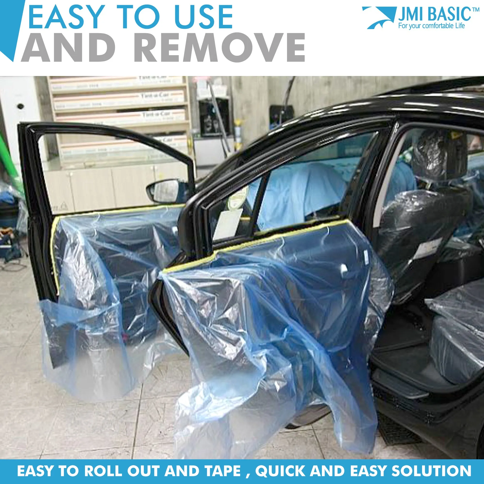 JMIBASIC Pre taped Masking Paper - Painters Plastic Sheeting Paint Tape for Auto body