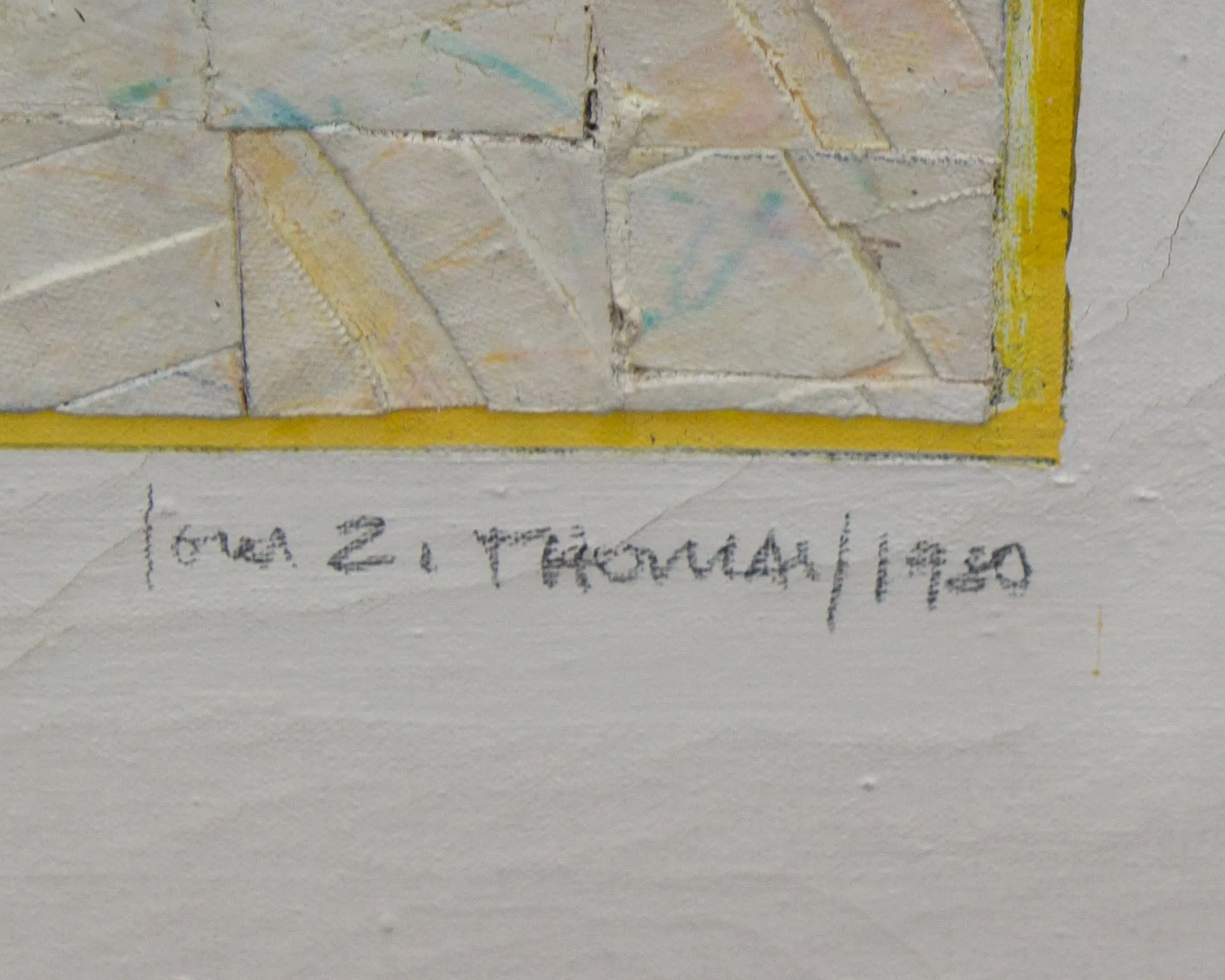 John Zohe Thomas Signed 1980 “Grid” Acrylic and Canvas Collage on Canvas Painting