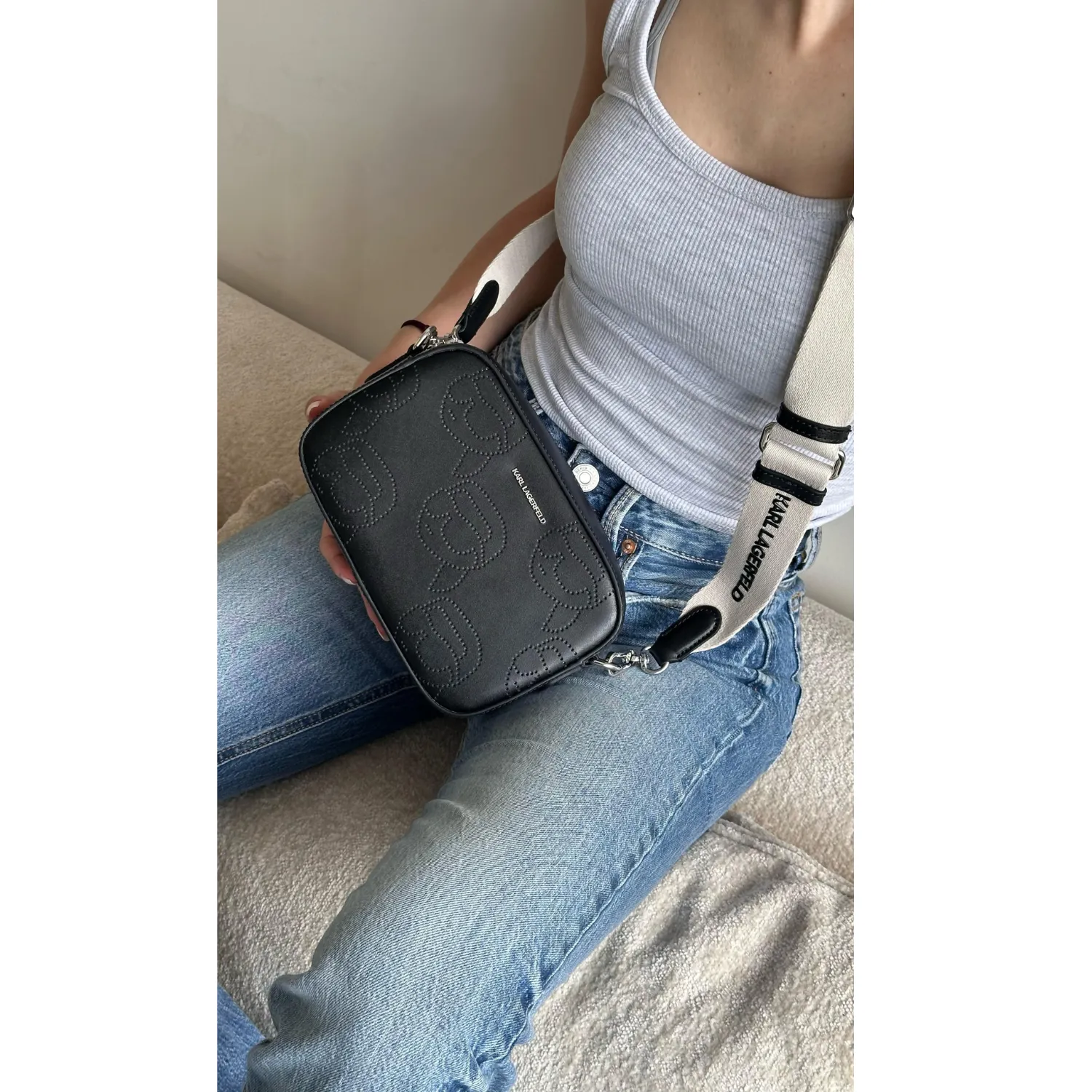 KARL LAGERFELD K/PERFORATED BLACK BAG