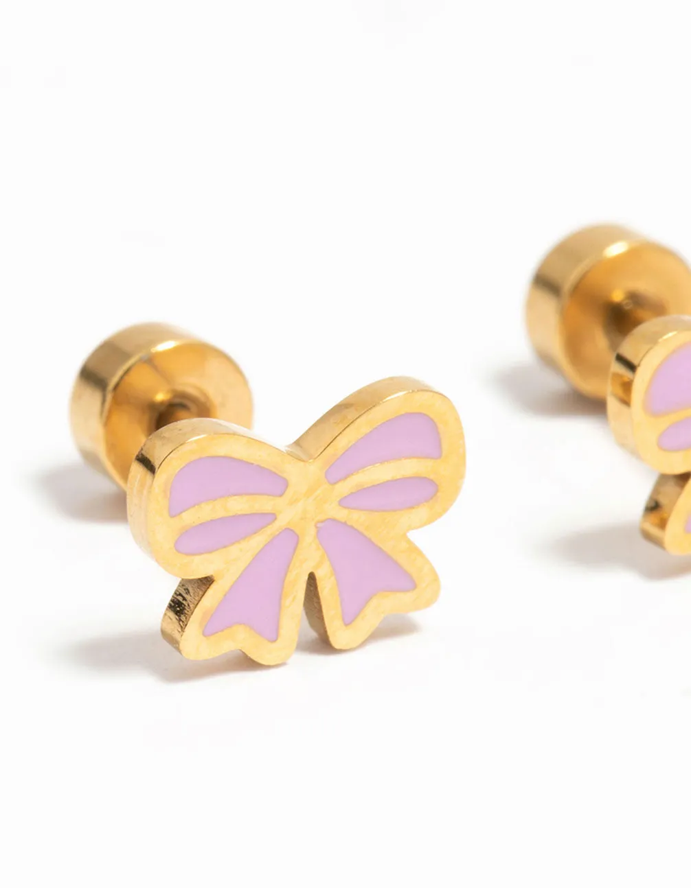 Kids Gold Plated Surgical Steel Bow Flat Back Earrings