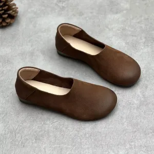 Ladies Classic Retro Comfy Flat Handmade Leather Slip-Ons Shoes
