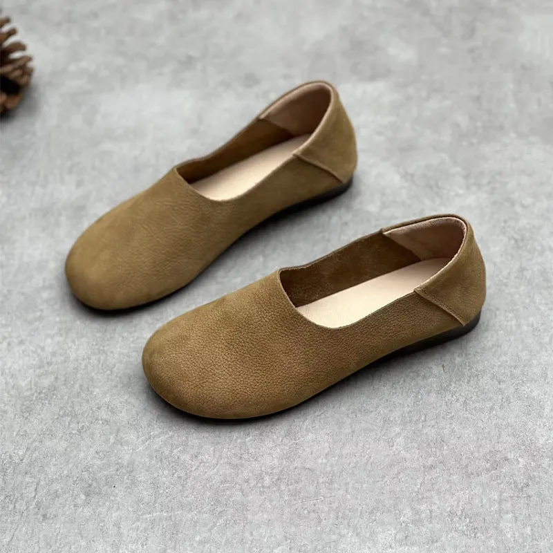 Ladies Classic Retro Comfy Flat Handmade Leather Slip-Ons Shoes