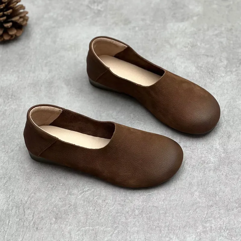 Ladies Classic Retro Comfy Flat Handmade Leather Slip-Ons Shoes
