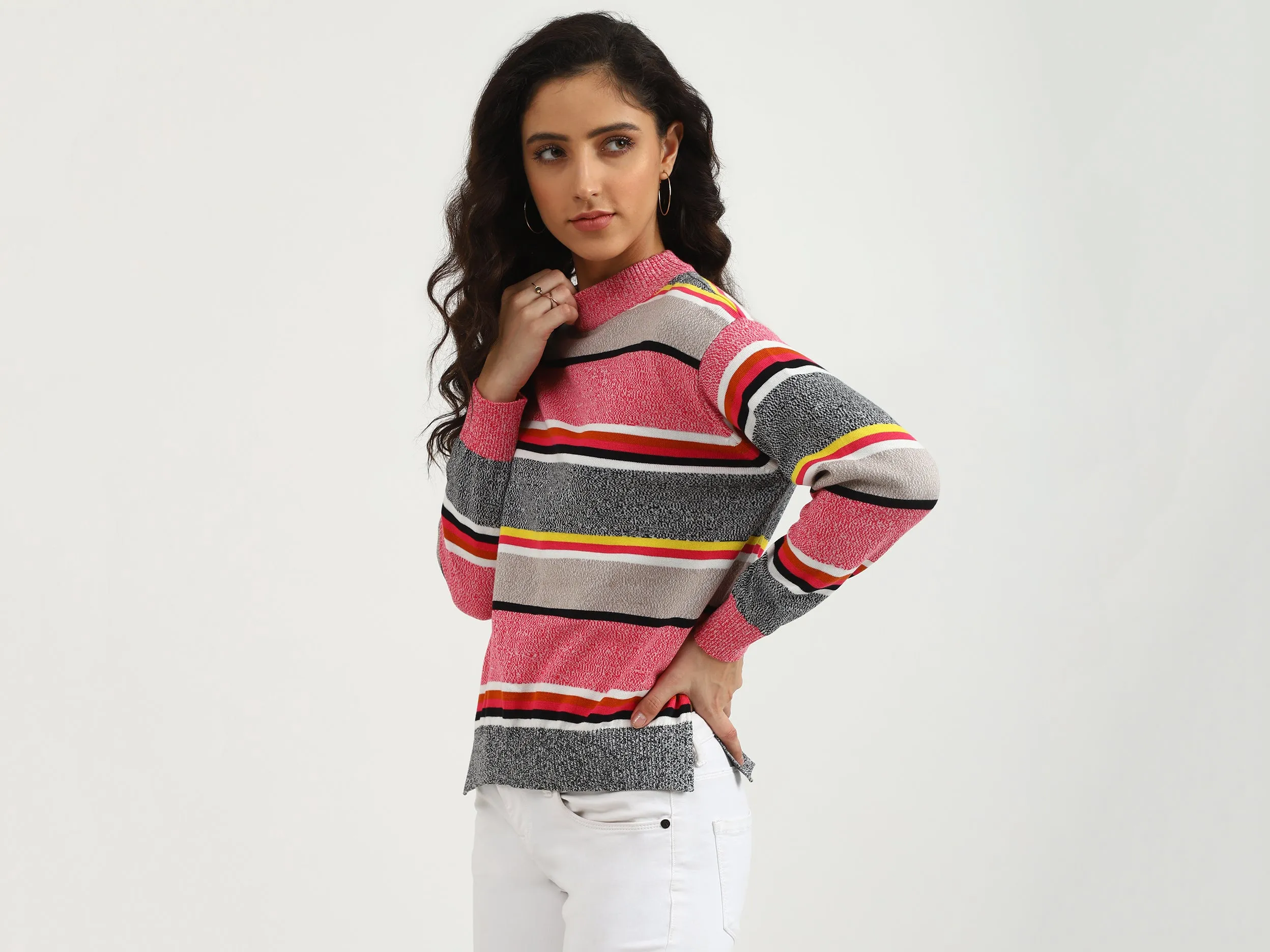 Ladies Long Sleeve Stripe Sweater