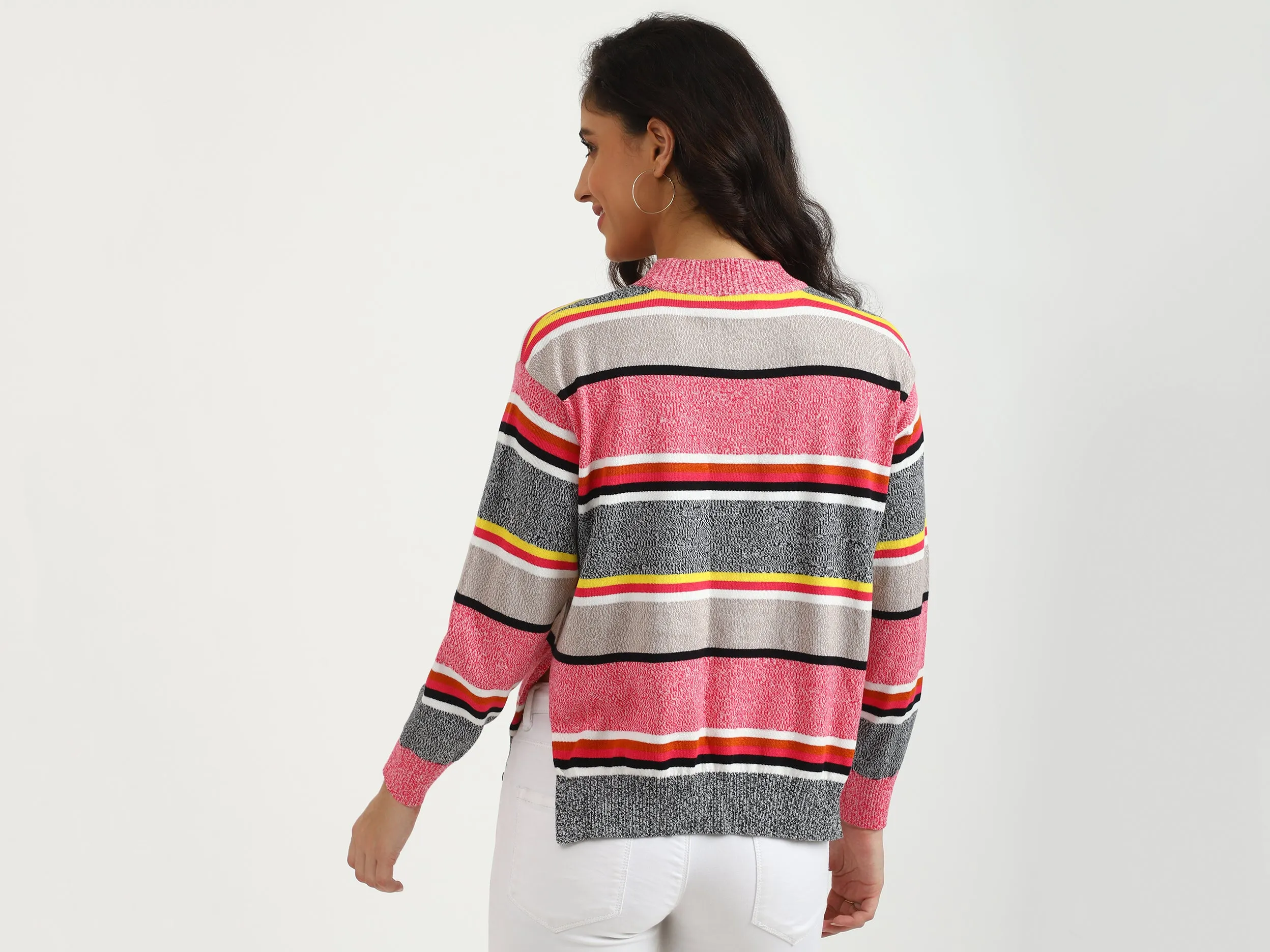 Ladies Long Sleeve Stripe Sweater