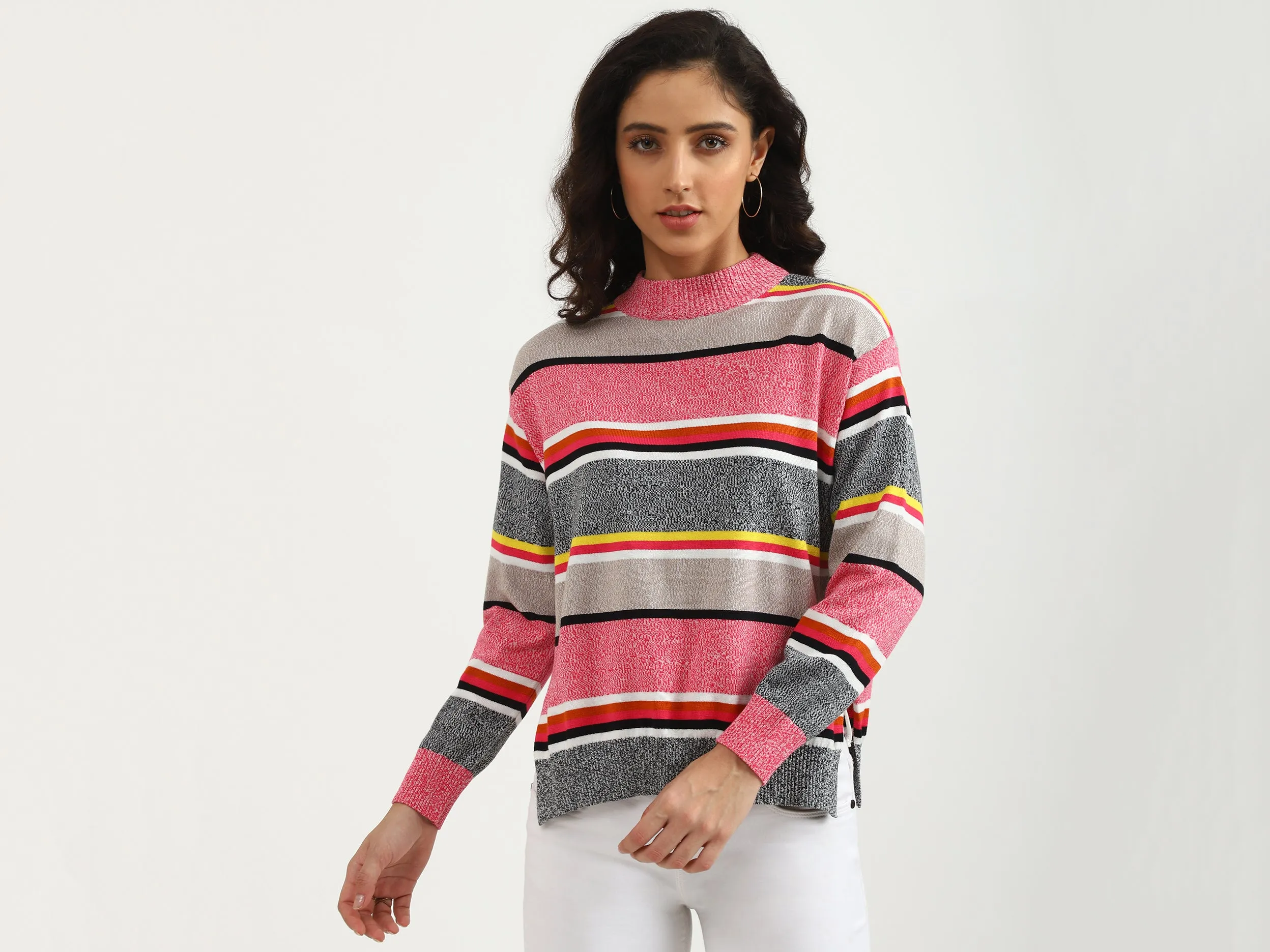 Ladies Long Sleeve Stripe Sweater