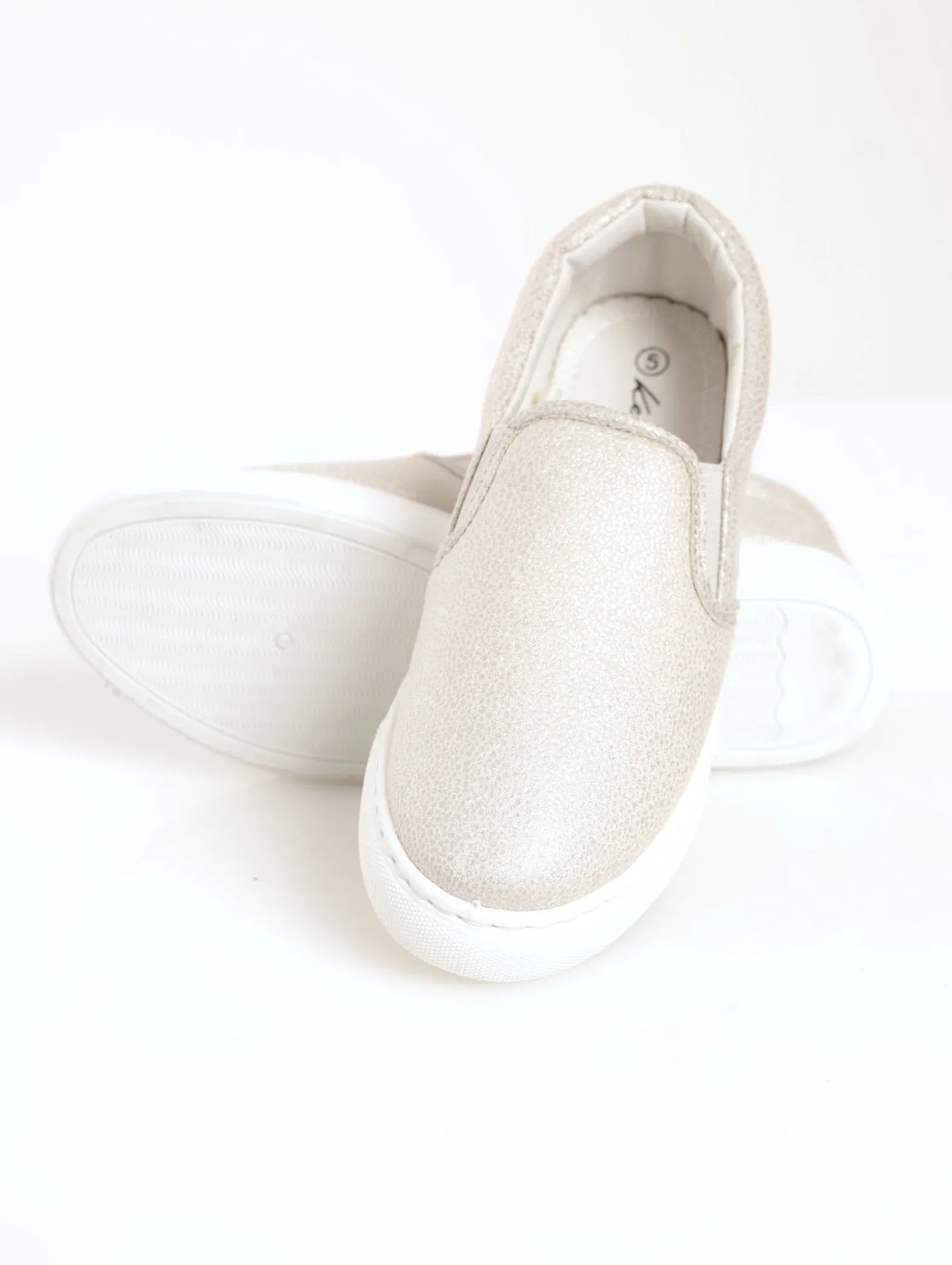 Ladies Metallic Spotted Slip-On Sneaker - Beige