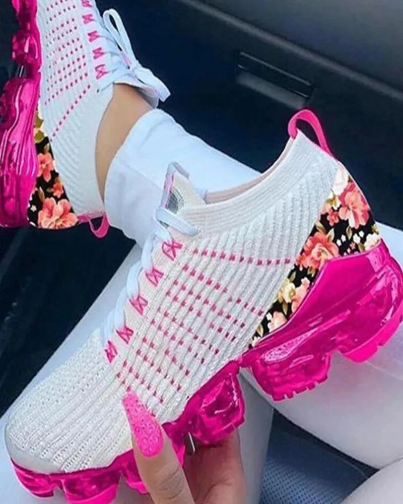 Large Size Casual Shoes Flying Woven Color Matching Running Shoes