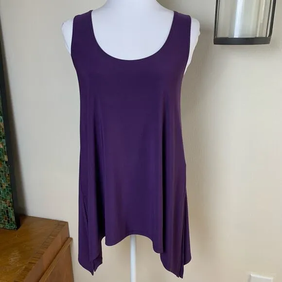 Last Tango Med 2-Piece Slinky Tank Top &amp; Pull On Pants Purple Stretch Made USA