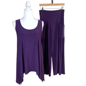 Last Tango Med 2-Piece Slinky Tank Top &amp; Pull On Pants Purple Stretch Made USA