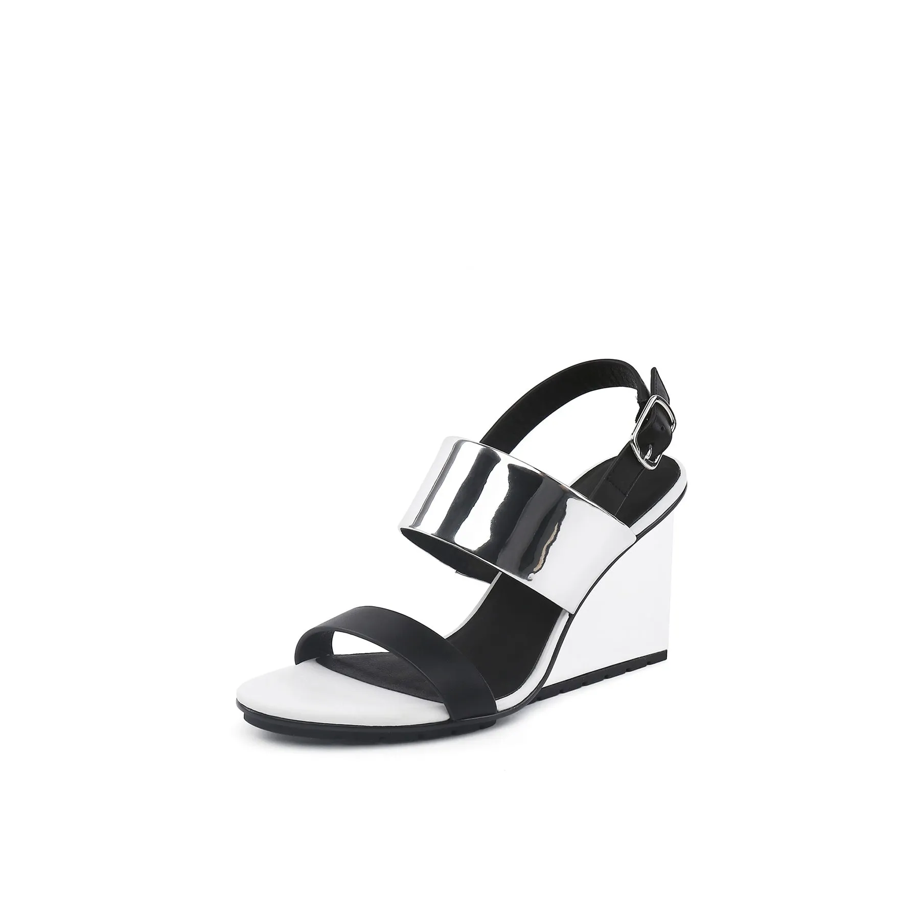 Leather Slingback Wedge Sandal - White