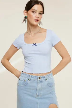 Light Blue Short Sleeve Ribbed Crop Top