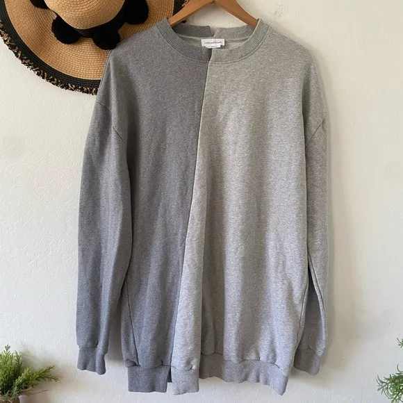 Lovers   Friends Oversized Gray Two Tone Colorblock Sweatshirt Dress Tunic