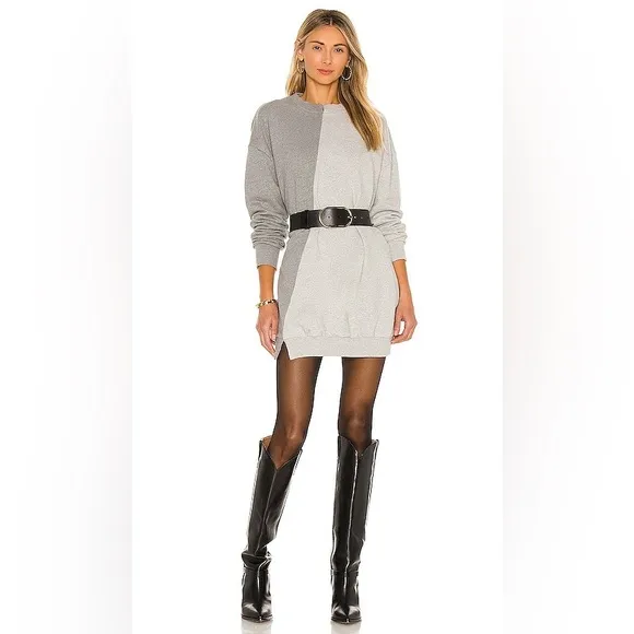 Lovers   Friends Oversized Gray Two Tone Colorblock Sweatshirt Dress Tunic