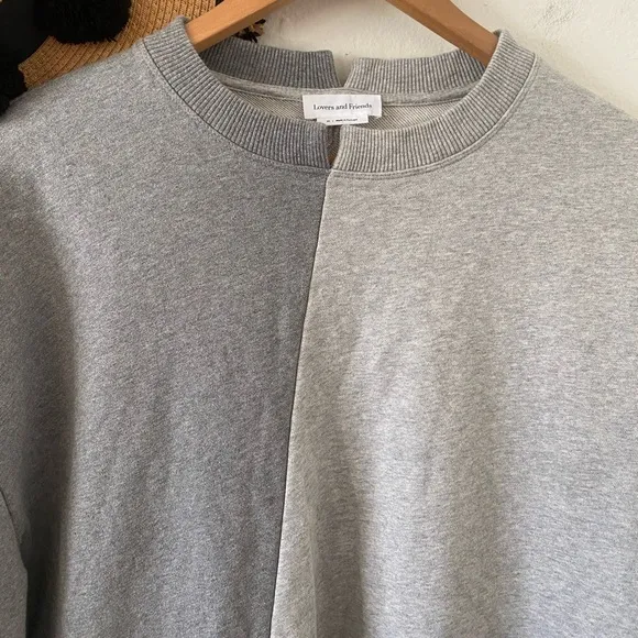 Lovers   Friends Oversized Gray Two Tone Colorblock Sweatshirt Dress Tunic