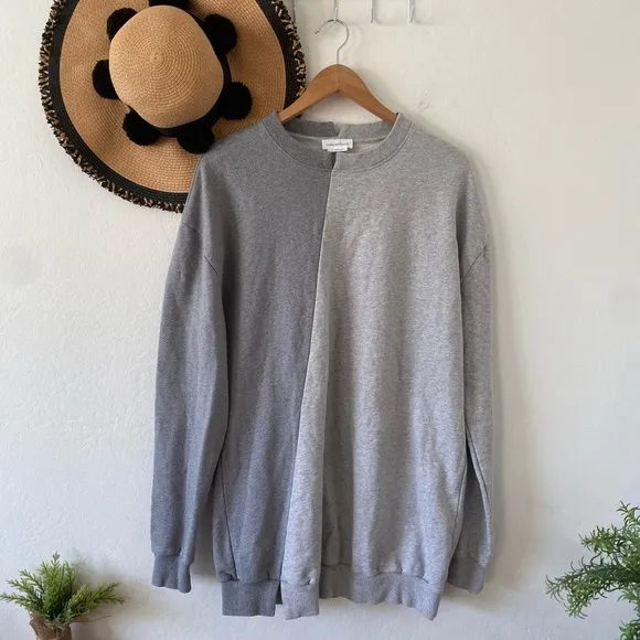 Lovers   Friends Oversized Gray Two Tone Colorblock Sweatshirt Dress Tunic