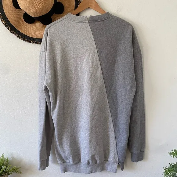 Lovers   Friends Oversized Gray Two Tone Colorblock Sweatshirt Dress Tunic
