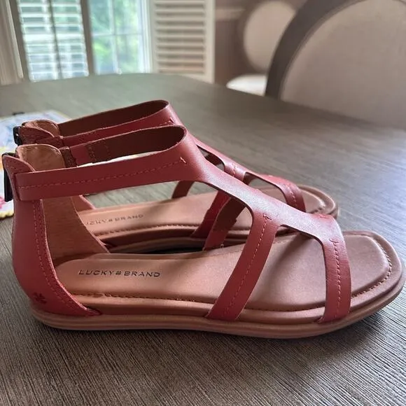 Lucky Brand Women’s Nayda Ankle Strap Leather Sandal Cognac size 8 New