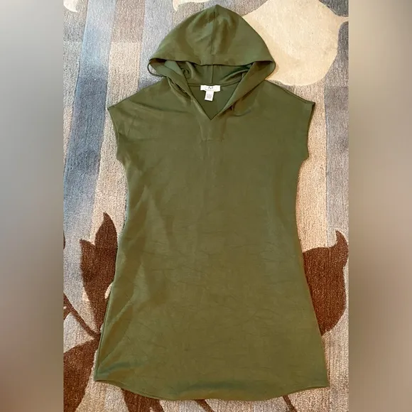 Magaschoni Dolman Sleeve Army Green Modal Hoodie Comfy Dress