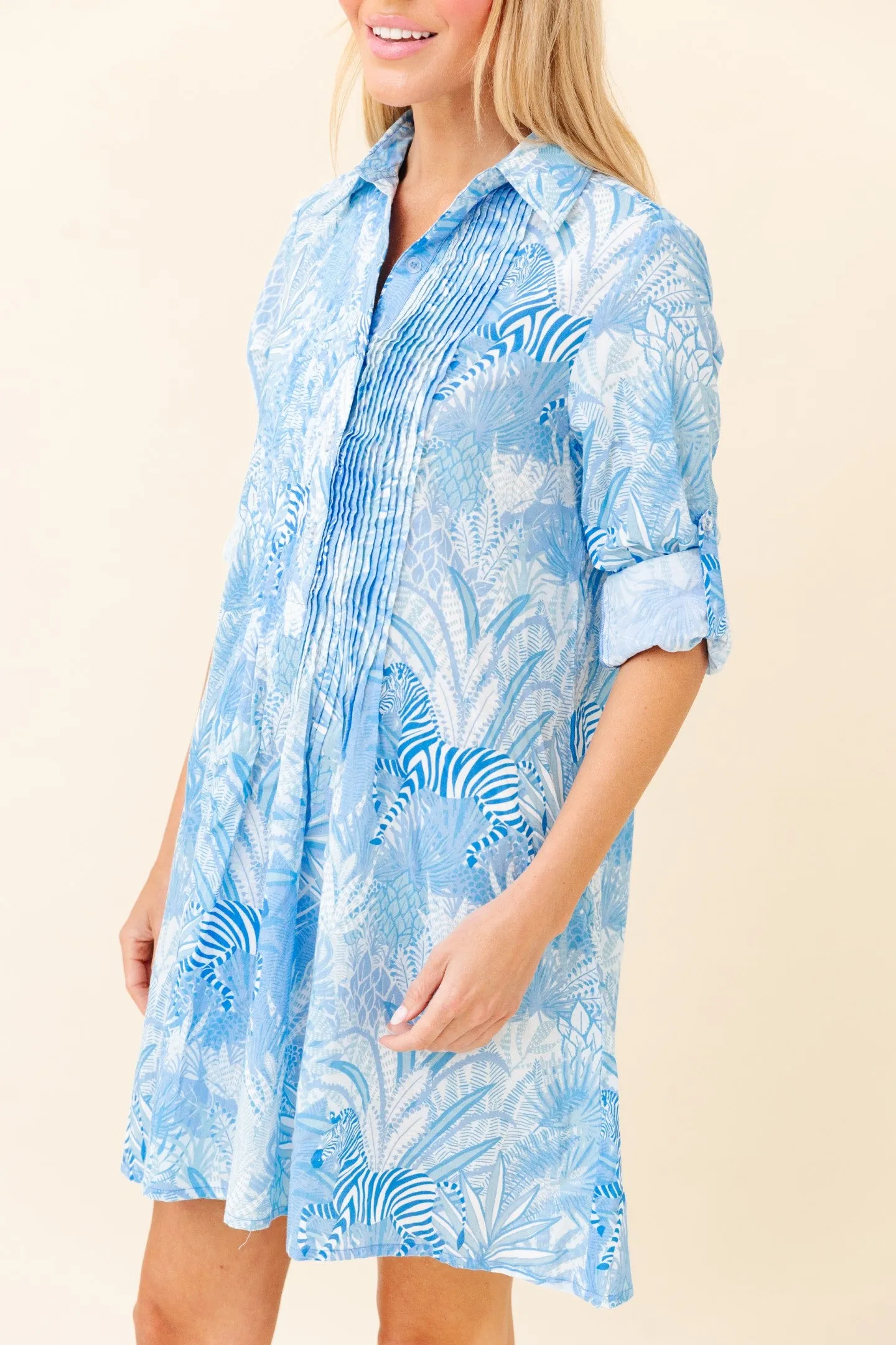 Mallory Dress in French Blue Zebra Soirée
