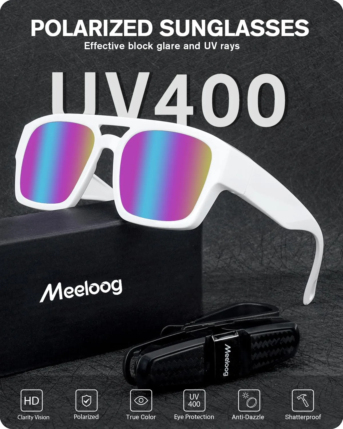 Meeloog Polarized Fit Over Glasses Sunglasses for Men Women, Aviator Sun Glasses Rectangle Wrap Around Shades MST0081