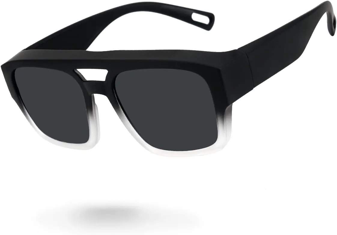 Meeloog Polarized Fit Over Glasses Sunglasses for Men Women, Aviator Sun Glasses Rectangle Wrap Around Shades MST0081