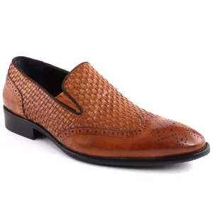 Mens “GLENN” Perforated Wing Tip Embossed Woven Design Loafer Shoes