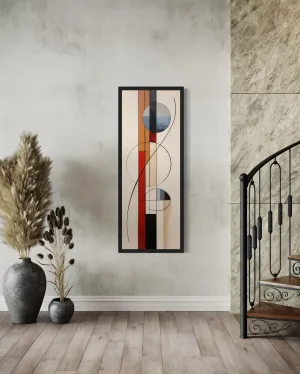 Mid Century Modern Beige Red Blue Geometric Tall Narrow Framed Canvas Wall Art