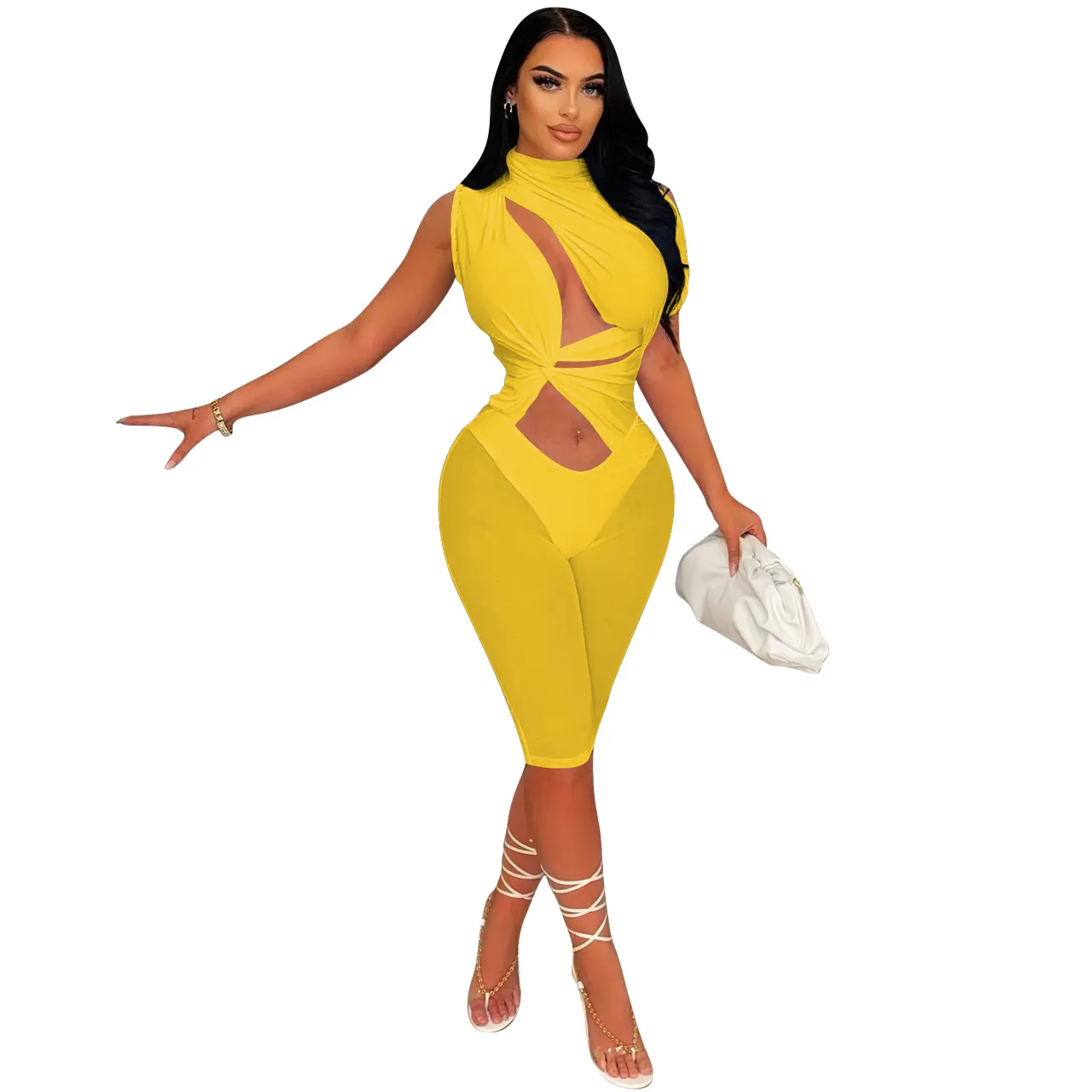 Midnight Mirage Cutout High-Neck Biker Romper