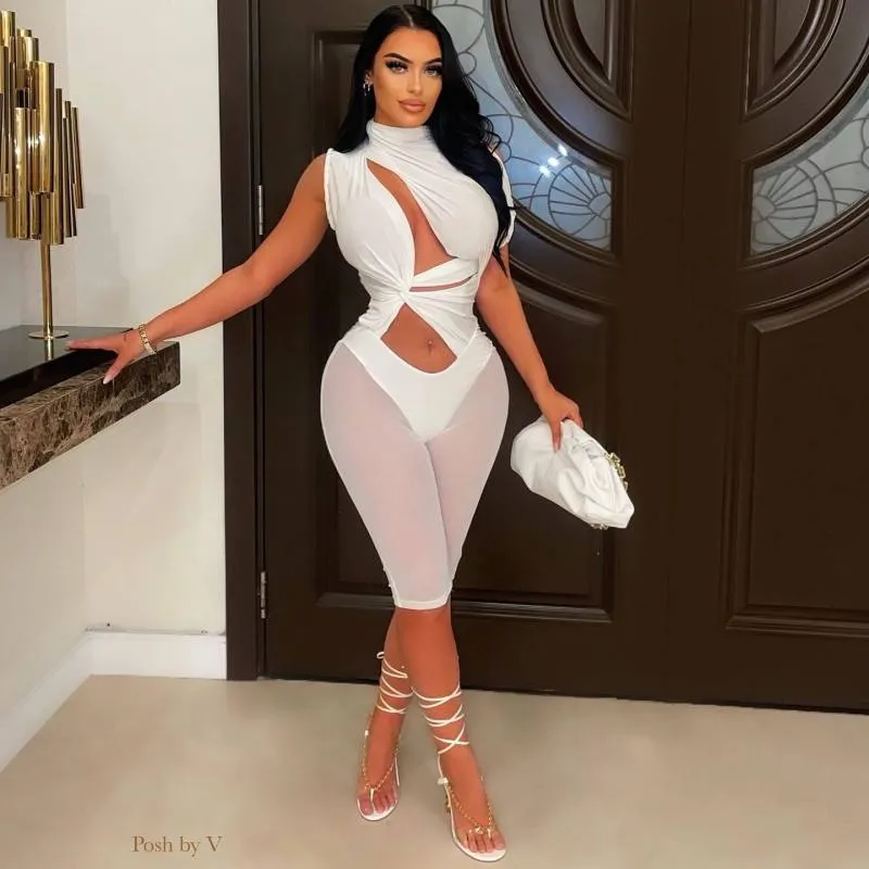 Midnight Mirage Cutout High-Neck Biker Romper