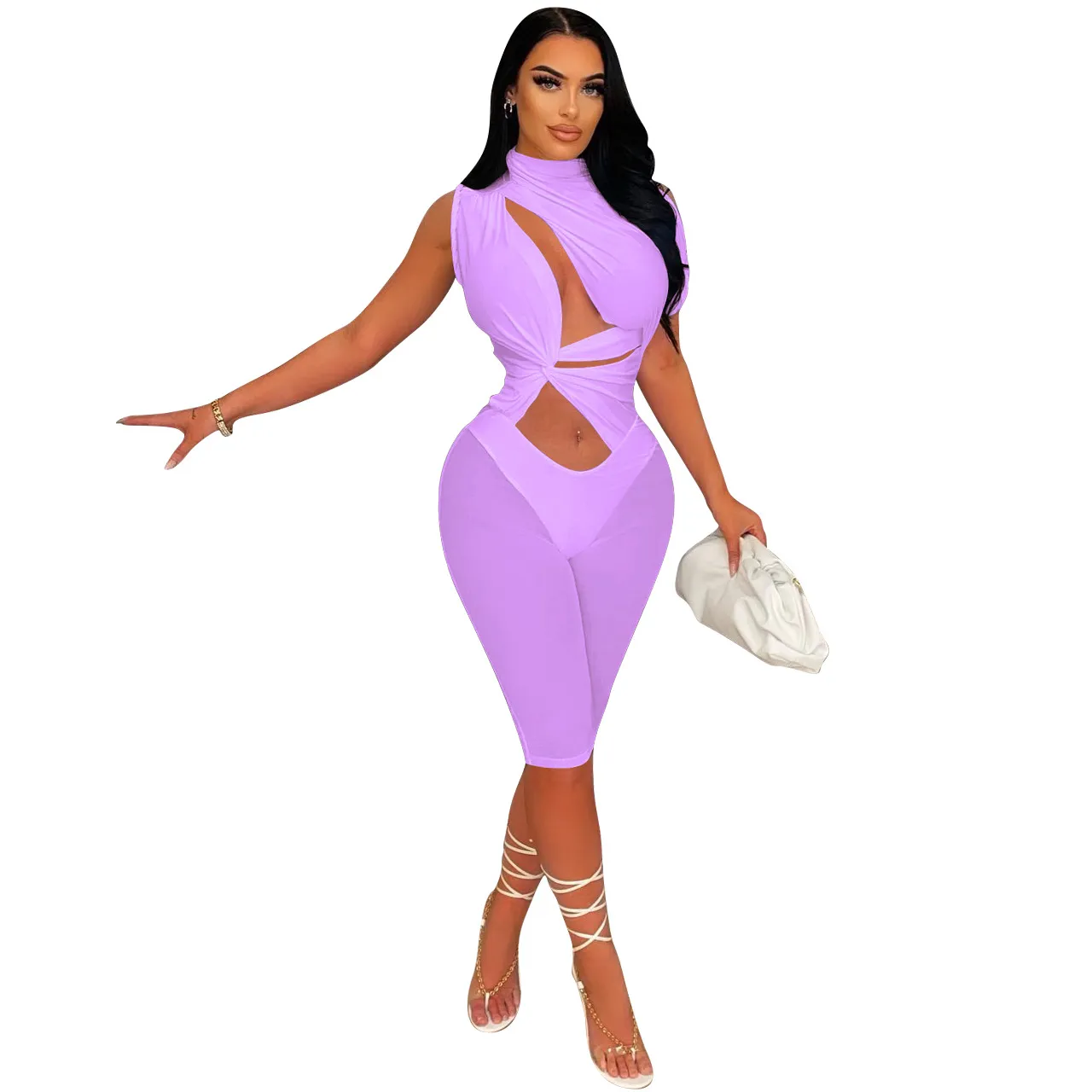 Midnight Mirage Cutout High-Neck Biker Romper
