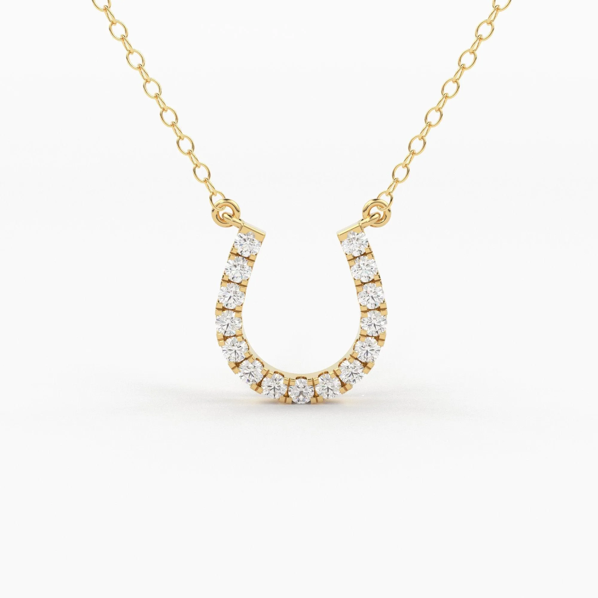 Mini Diamond Horseshoe Necklace/ 14k Gold Lucky HorseShoe Charm Necklace with Diamonds/ Mini Horseshoe Pendant / Good Luck Charm Pendant