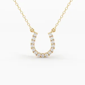 Mini Diamond Horseshoe Necklace/ 14k Gold Lucky HorseShoe Charm Necklace with Diamonds/ Mini Horseshoe Pendant / Good Luck Charm Pendant