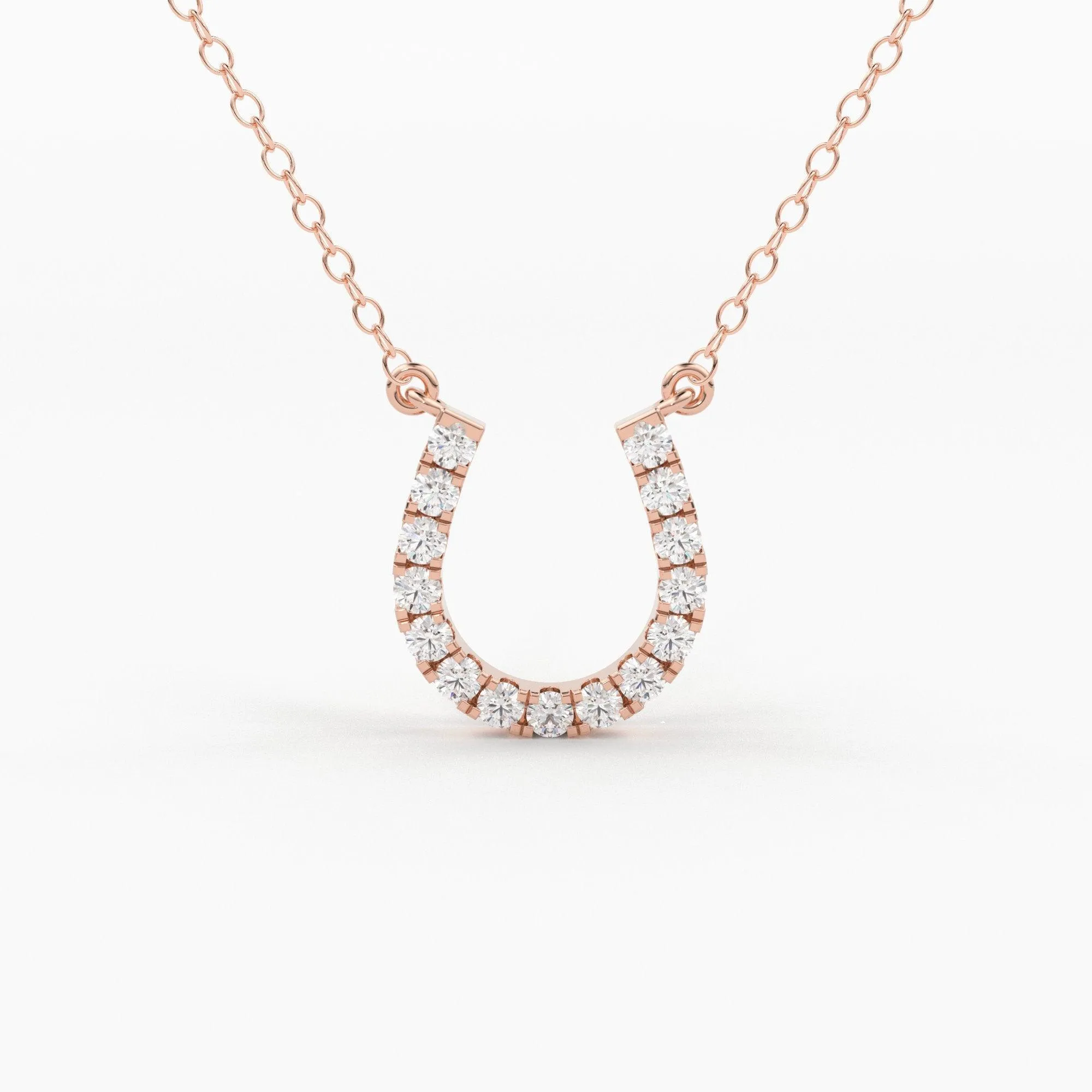 Mini Diamond Horseshoe Necklace/ 14k Gold Lucky HorseShoe Charm Necklace with Diamonds/ Mini Horseshoe Pendant / Good Luck Charm Pendant