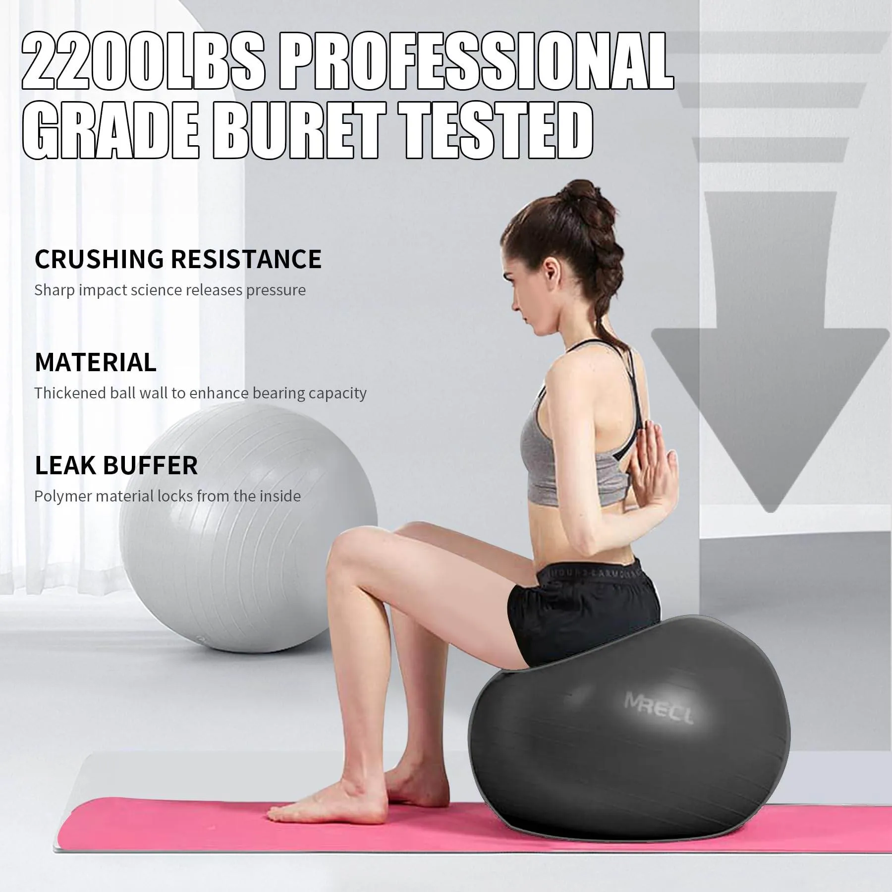 MRELC Ball Yoga kit 30in Anti-Burst with Peanut Massage Ball - Exercise Core Sliders - Slip Resistant Stability Balance Ball for Fitness, Pilater&Yoga - with Quick Pump (Black)