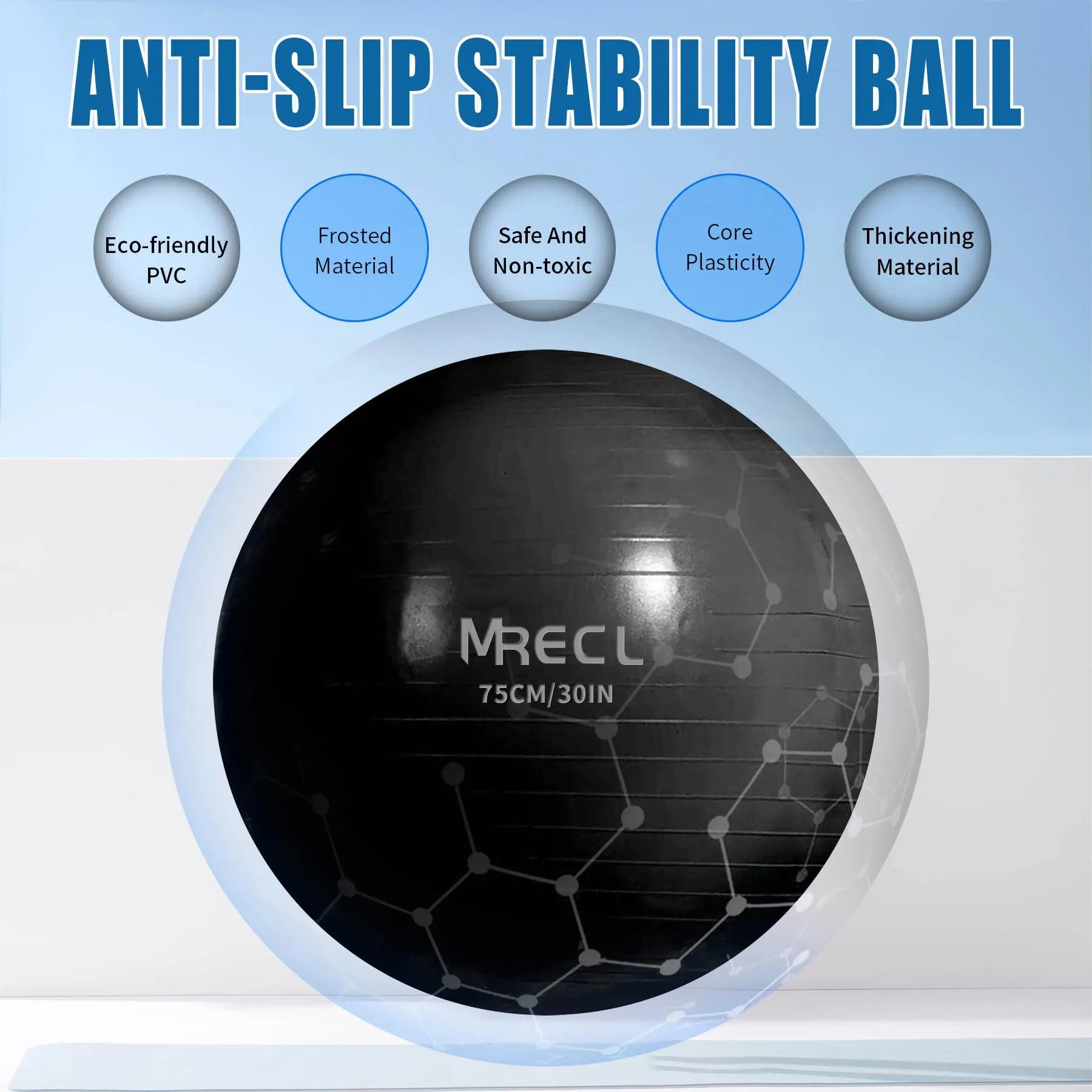 MRELC Ball Yoga kit 30in Anti-Burst with Peanut Massage Ball - Exercise Core Sliders - Slip Resistant Stability Balance Ball for Fitness, Pilater&Yoga - with Quick Pump (Black)