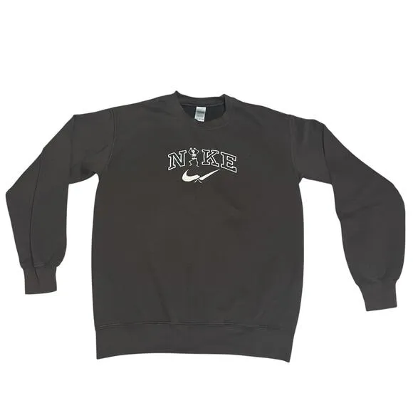 Nike Dark Brown Embroidery Dancing Skeleton Halloween Sweater Size Small