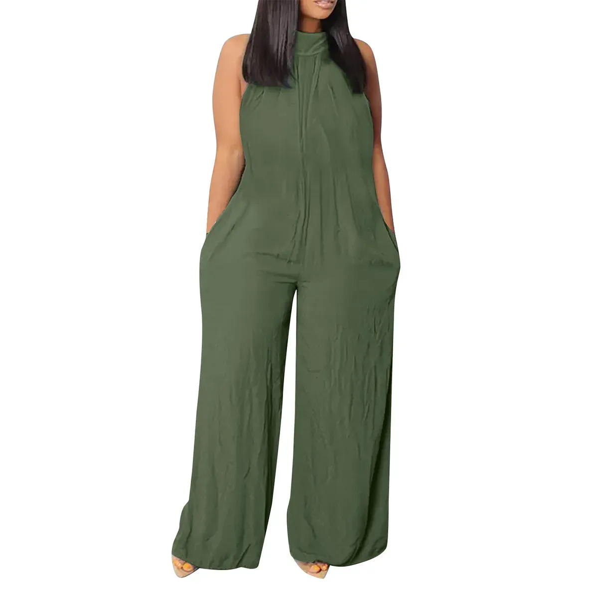 Noa Sleeveless Gathered High Neck Wide-Leg Jumpsuit
