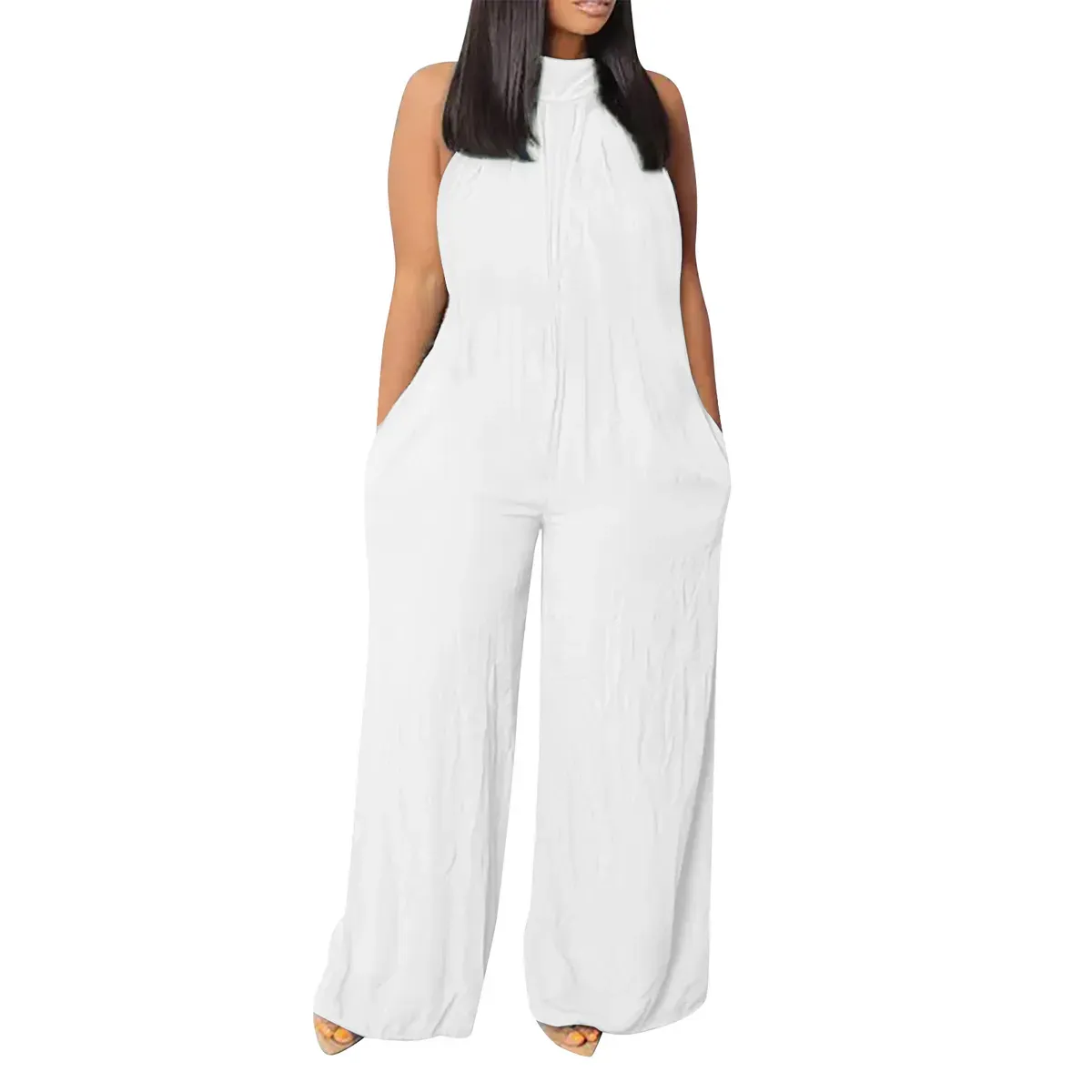 Noa Sleeveless Gathered High Neck Wide-Leg Jumpsuit