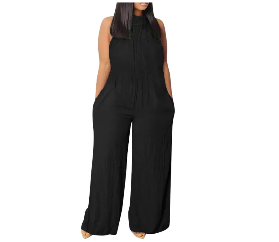 Noa Sleeveless Gathered High Neck Wide-Leg Jumpsuit