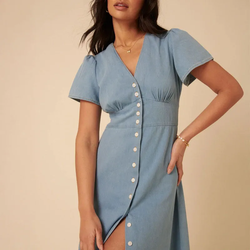 NOBODYS CHILD Rosie Midi Dress in Denim