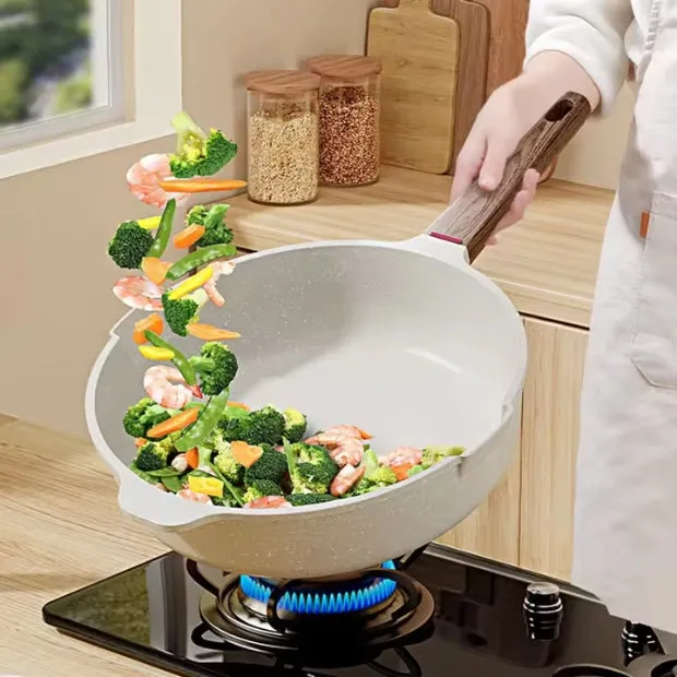 Non-Stick Wok with Steamer Basket – Multi-Use Iron Wok with Lid
