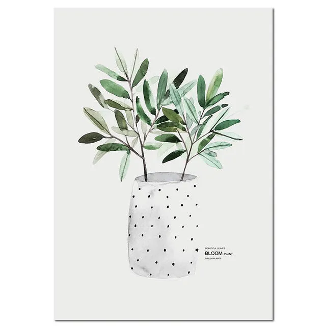 Nordic Art Poster Green Plant Canvas