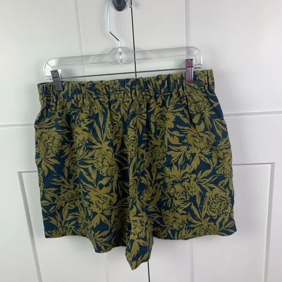 NWT Madewell MEDIUM Pull On Linen Shorts Navy Green Floral Pockets